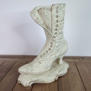 Vintage Distressed High Heel Victorian Boot Ceramic Planter Decor